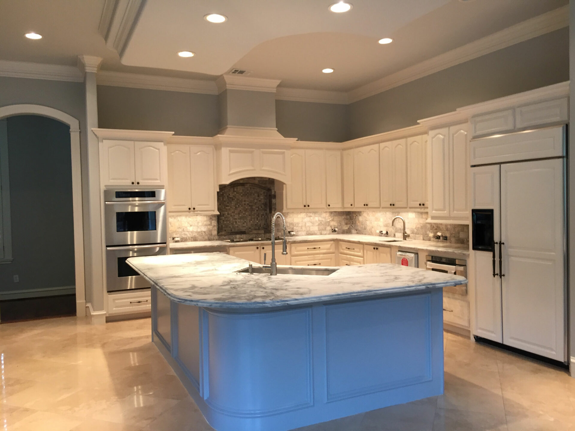 kitchen with granite brown